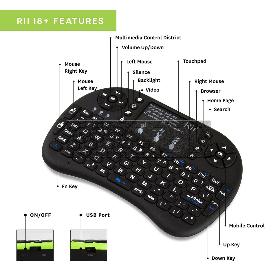 NEW Rii i8+ 2.4GHz Mini Wireless Backlit Keyboard w/ Mouse PC Smart TV  - Image 4 of 4