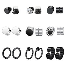 9 Pairs CZ Magnetic Stud Earrings Non Piercing Clip on for Men Women Boys Girls