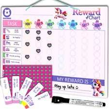 Magnetic Behavior Chore Chart for Kids at Home - Pink Reward Visual Chart - Girl