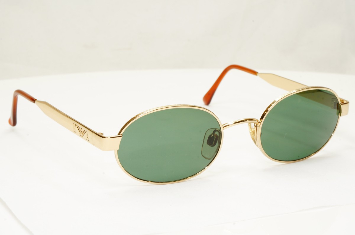 Emporio Armani 1997 Vintage Sunglasses Oval Metal Gold Green Eagle