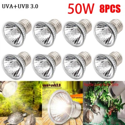 8pcs 50W Reptile Lamp UVA+UVB 3.0 Pet Heat Lamp Turtle Grow Basking Light Bulb