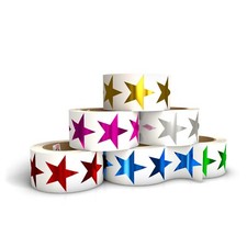 1.5" Large Metallic Foil Star Stickers - Multicolored, 6 Rolls 3,000 Stickers 