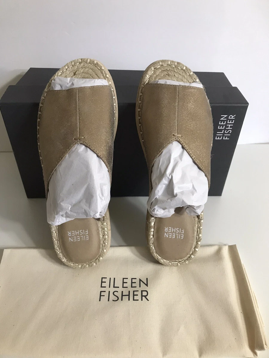 New Eileen Fisher Milly Gold Venus Metallic Espadrille Flats