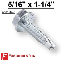 5/16" X 1-1/4" Hex Washer Head Self Drilling Tek Serrated Screw 7/16" Dr.