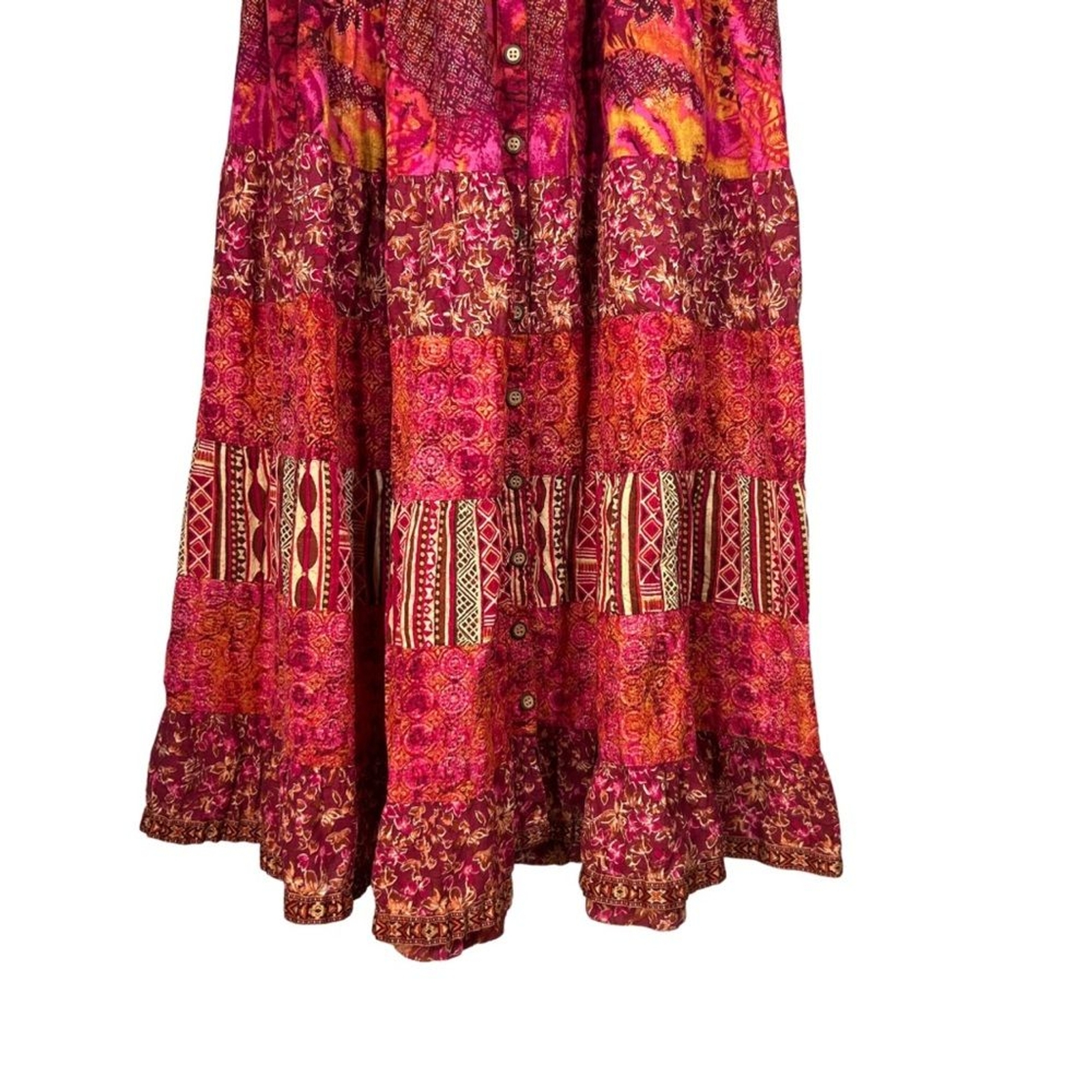 Patchwork Maxi Skirt Button Front Hippie Festival… - image 3