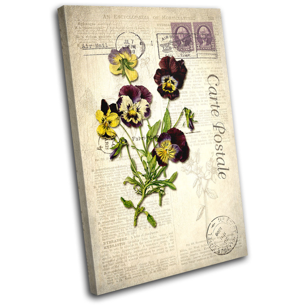 Purple Vintage Shabby Chic Floral SINGLE CANVAS WALL ART Picture