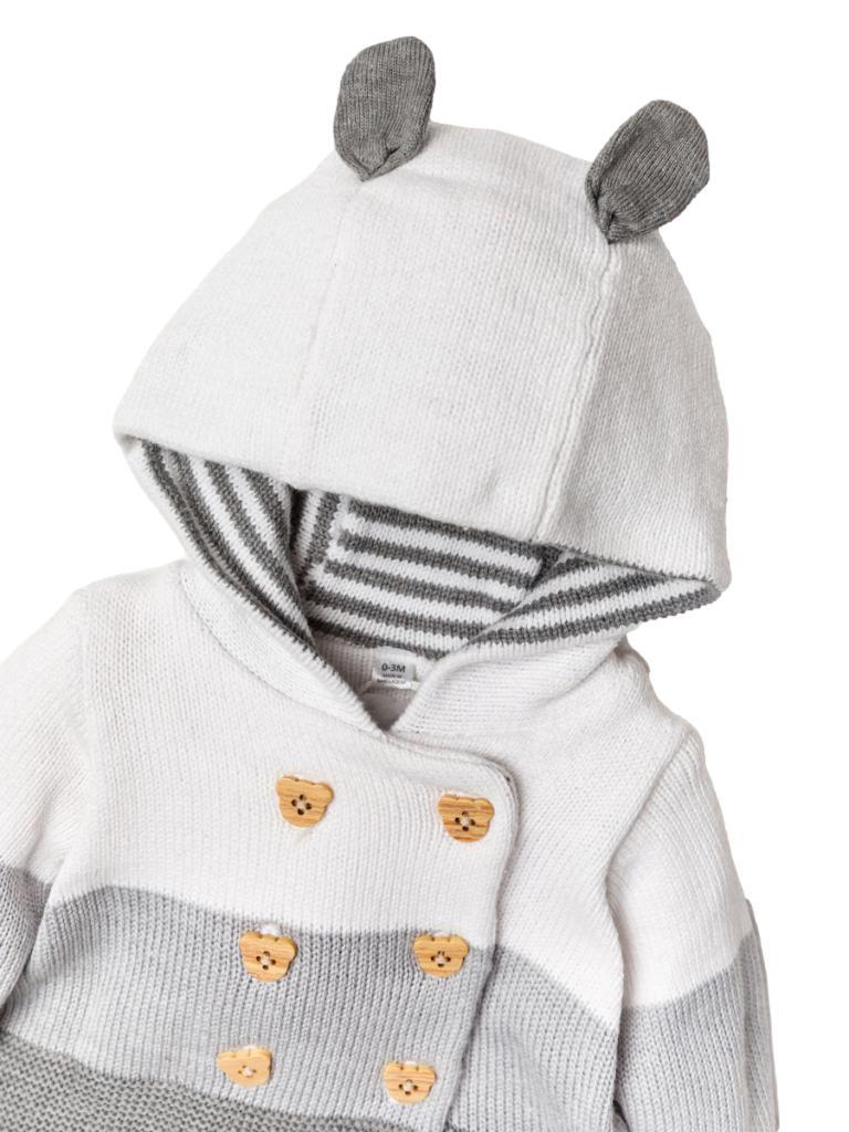Baby boys jacket trousers knit grey and white set 0 3, 3 6, 6 12 months