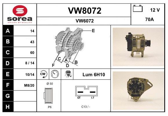 Alternateur SNRA VW8072 haute performance avec régulateur 14V intégré