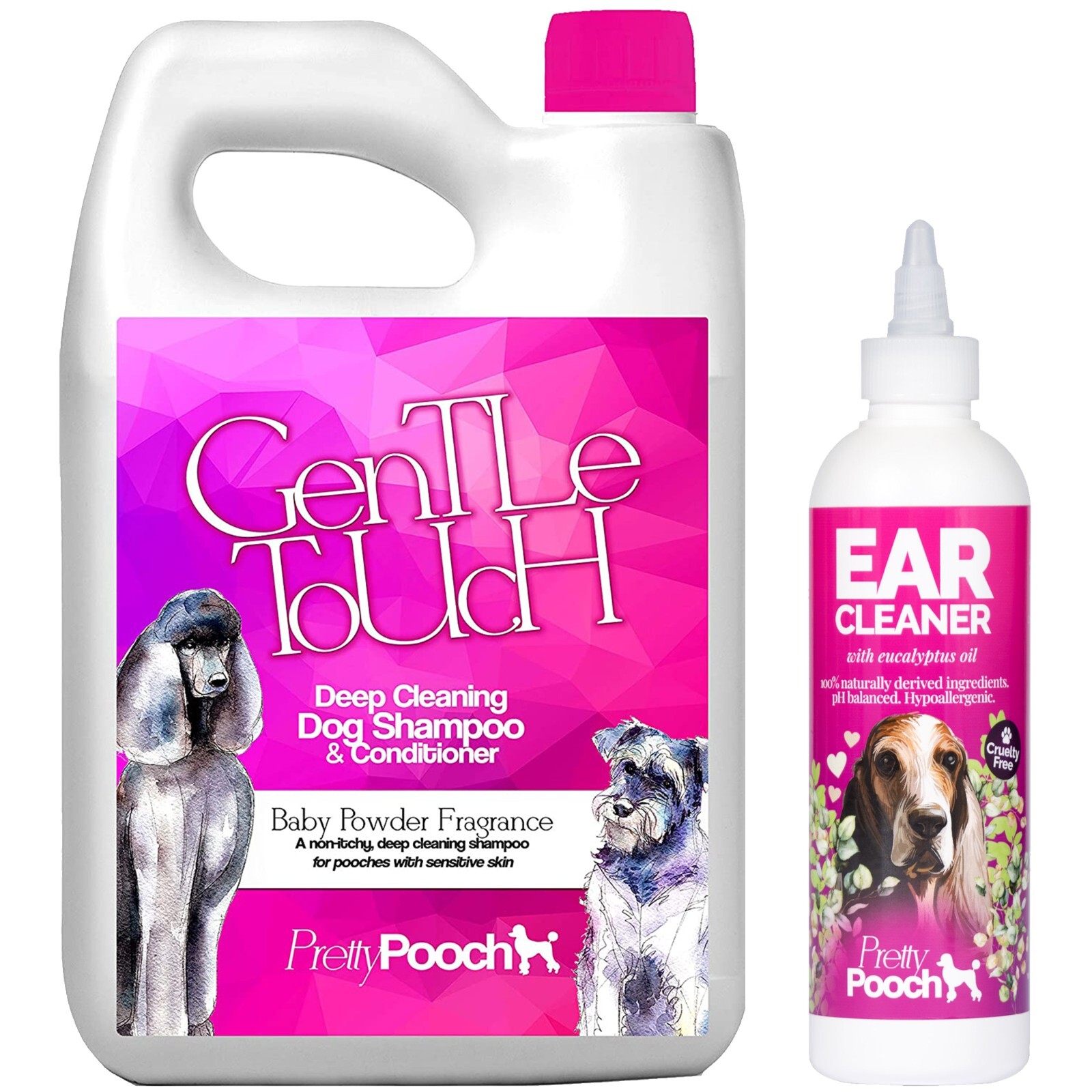 Pretty Pooch Dog Shampoo Itchy Sensitive Skin Baby Powder 2L & Ear Cleaner 250ml