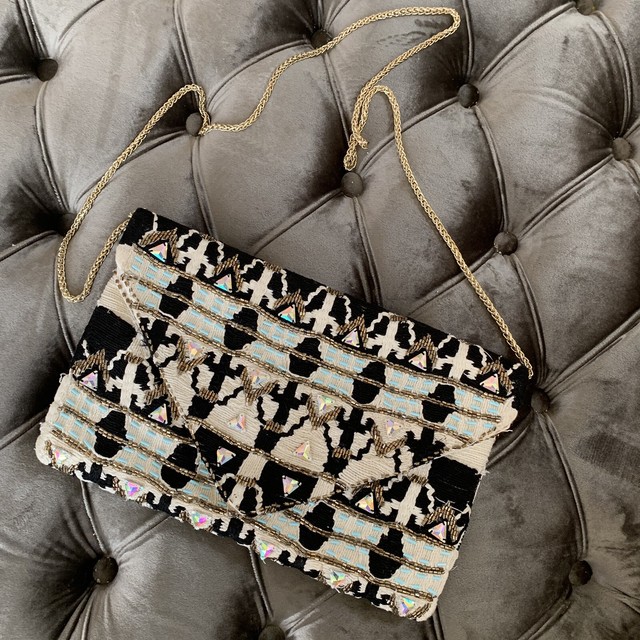 Black And Cream Embellished Handbag Clutch Purse Embroidered eBay