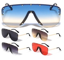 OVERSIZED FUTURISTIC WRAP AROUND ONE PIECE SHIELD LENS LUXURY AVIATOR SUNGLASSES