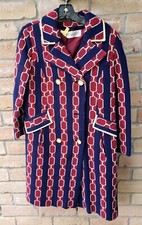 VTG 60s MOD Red Blue Tapestry Coat Sz S Swing MCM Union Go-Go Groovy Baby FLAWS