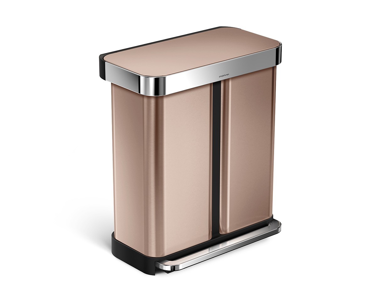 Simplehuman CW2035 58L Dual Rectangular Pedal Bin Liner Pocket Rose