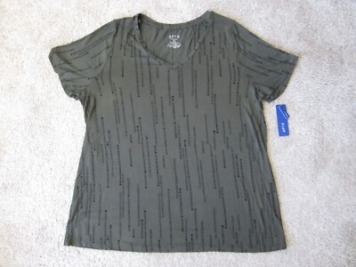 Apt. 9 women's plus 0X olive green striped Essential V-Neck Tee T-shirt
