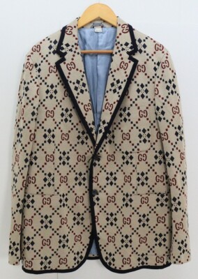 Gucci Tailored Beige Men's Jacket GG Pattern blazer Size 52