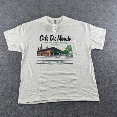 Cafe Du Monde New Orleans T Shirt XL White Coffee Beignets Souvenir Gildan Tee