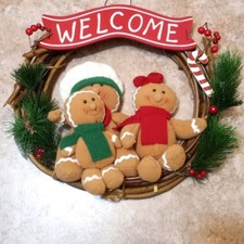 Vintage DanDee Gingerbread Family "WELCOME" Hanging Christmas Wreath