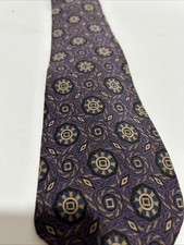 yves saint laurent tie silk 100% Silk Made In USA Purple Geometric Design 57”