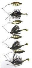 Spinnerbaits  WEEDLESS 4 Total:  BLACK PERCH  Big #6 Blades  1/2 oz   w/Trailers