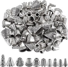 1 Box 100Pcs 10 Styles Cone Bead Caps Silver Bead End Caps with Hole Alloy Tibet
