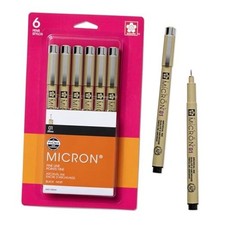 Pigma Micron Fineliner Pens, 01 Tip Size, Archival Black Ink, 6 PK Micron 01