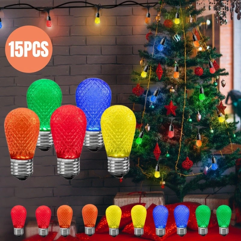 15 Pack S14 LED Christmas Light Bulbs Colored for Outdoor String Holiday Decor - Image 2 of 4