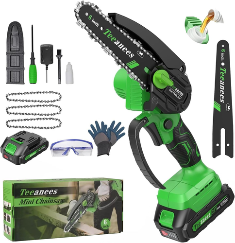 6‑Inch Mini Cordless Chainsaw – 21V Handheld Electric Saw w/ 3 Chains ...