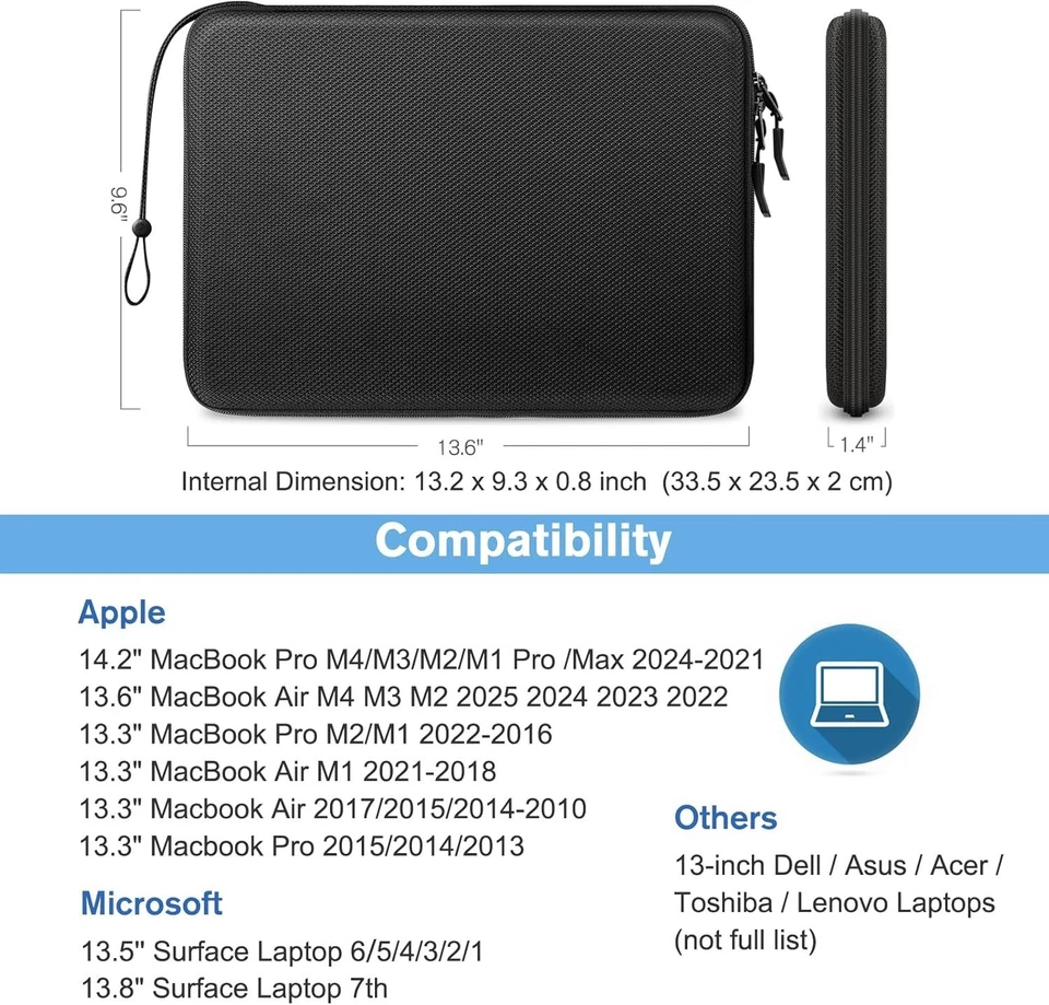 Funda rígida de lujo para computadora portátil - MacBook de 13 pulgadas y Pro de 14 pulgadas - negra impermeable Foto 4 de 4