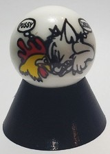 Cat Chicken Glass 1" Logo Marble w/ Colored Stand