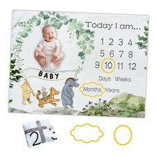 Winnie Baby Milestone Blanket, Winnie Newborn Month Blankets for Babies, Blue