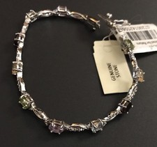 Macy&rsquo;s Sterling Silver Womens Bracelet 10 Genuine Stones 7&rdquo; Brand New MSRP $100