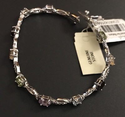 Macy s Sterling Silver Womens Bracelet 10 Genuine Stones 7  Brand New MSRP $100