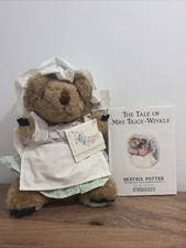 Adorable Vintage Beatrix Potter Mrs. Tiggy-Winkle 8 Inch Plush With Tags Book
