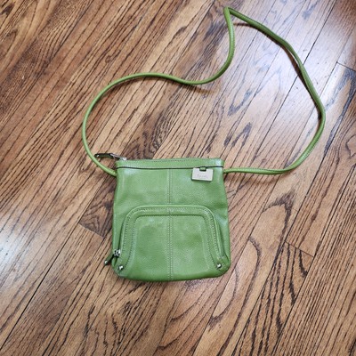 Tignanello Olive Pebbled Leather Multi-Compartment Shoulder Crossbody Handbag