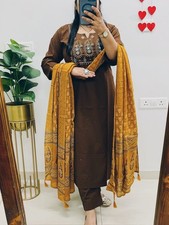 Indian Bollywood Salwar Kameez Women's Heavy Cotton Top Kurta Pant Dupatta Set