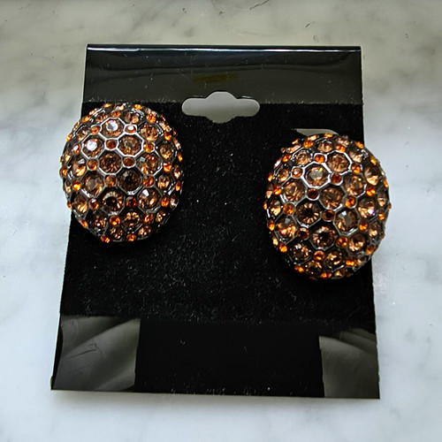 Joan Rivers VintageOval Clip-On Earrings w/ Amber Color Crystal Pavé