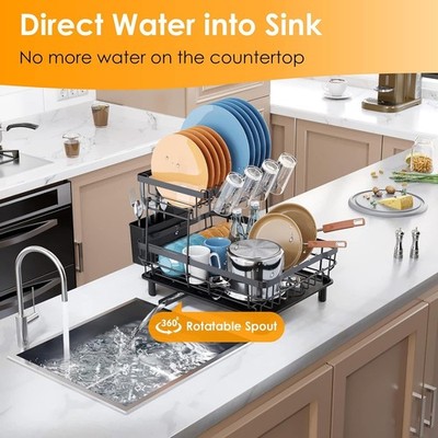 Over Sink Dish Drying Rack Stainless Steel Kitchen Dish Drainer organizer Black