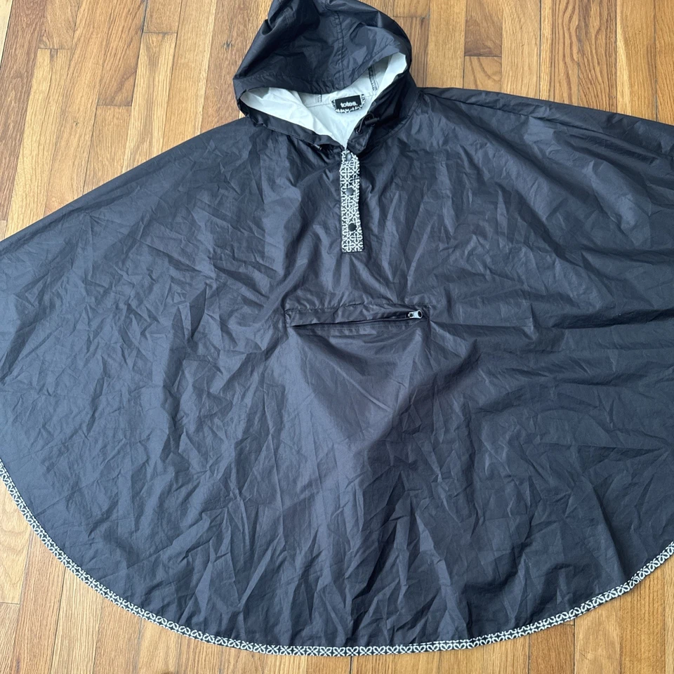 Totes Black Pullover Rain Poncho Women's Cape Hooded Packable One Size - Image 3 of 4