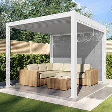 3 x 3m Heavy Duty Aluminium White Louvred Pergola & 2 Textilene Side Pan FTR234A
