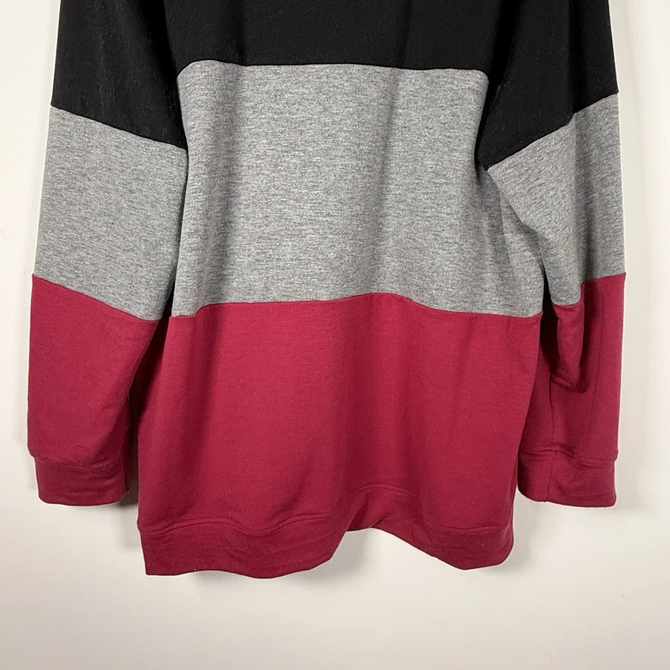 Women’s Long Sleeve Color Block Stripe Shirt Black Gray Maroon Size 20W - Image 2 of 4