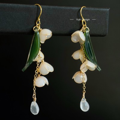 Ohrringe gold weiß Maiglöckchen Glocke Blume Braut Hochzeit baumeln