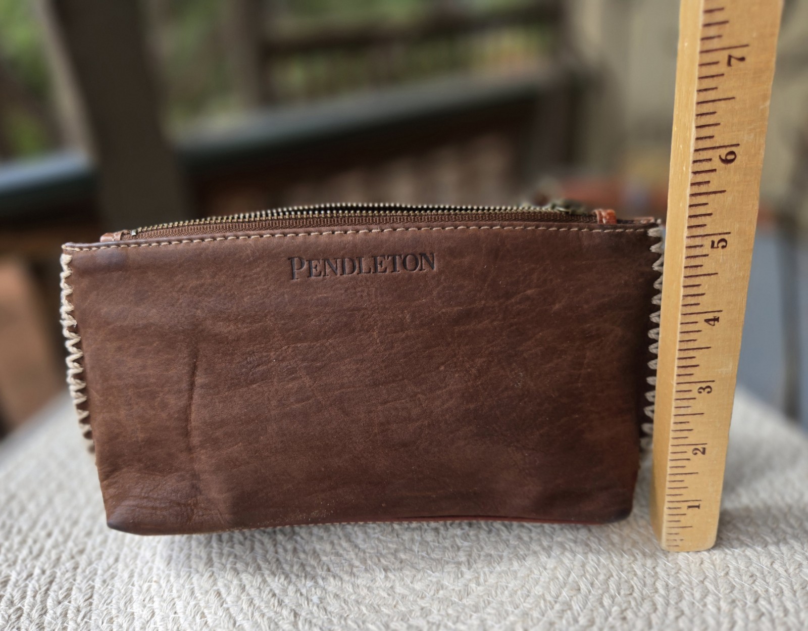 Pendleton Brown Distressed Leather Wristlet Clutc… - image 11