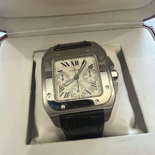 Cartier 42mm Santos 100 XL Silver Dial Chronograph Men's Watch 2740