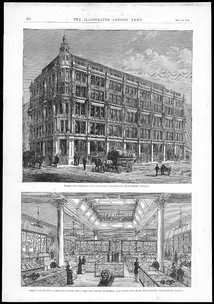 1884 Antique Print - LONDON Silber Fleming Wood Street Jewellery Watch ...