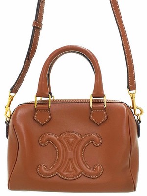 CELINE Triomphe Small Boston 113773DU3.04LU Leather Brown 2WAY Bag