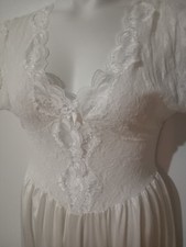 Vandemere White Lace Stretch Bodice Satin Nightgown Mid Length Women's Medium