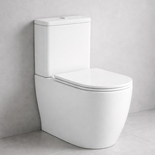 Back to Wall Toilet Rimless Close Coupled Round WC With Soft Close Seat White