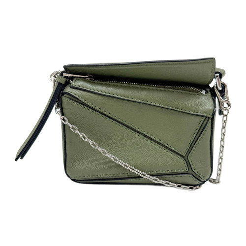 LOEWE Mini Puzzle Forest Green Leather Chain Shoulder Bag
