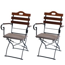 B-Ware 2er-Set Biergartenstuhl MCW-J40, Akazie, braun, Polster hellbraun