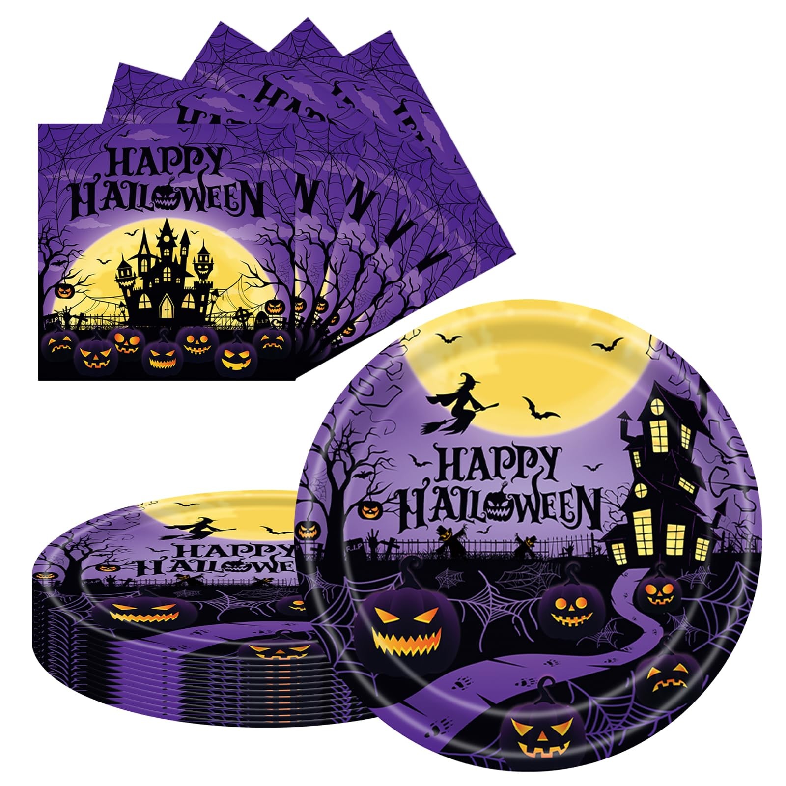 LDFDRT 40 pcs Halloween Party Dessert Plates and Napkins Serves 9inch, Purple